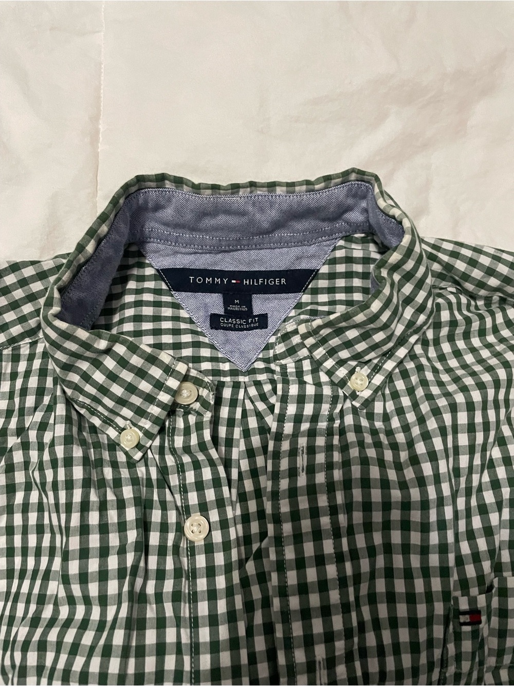 Tommy Hilfiger Green and White Gingham Button-Down Shirt